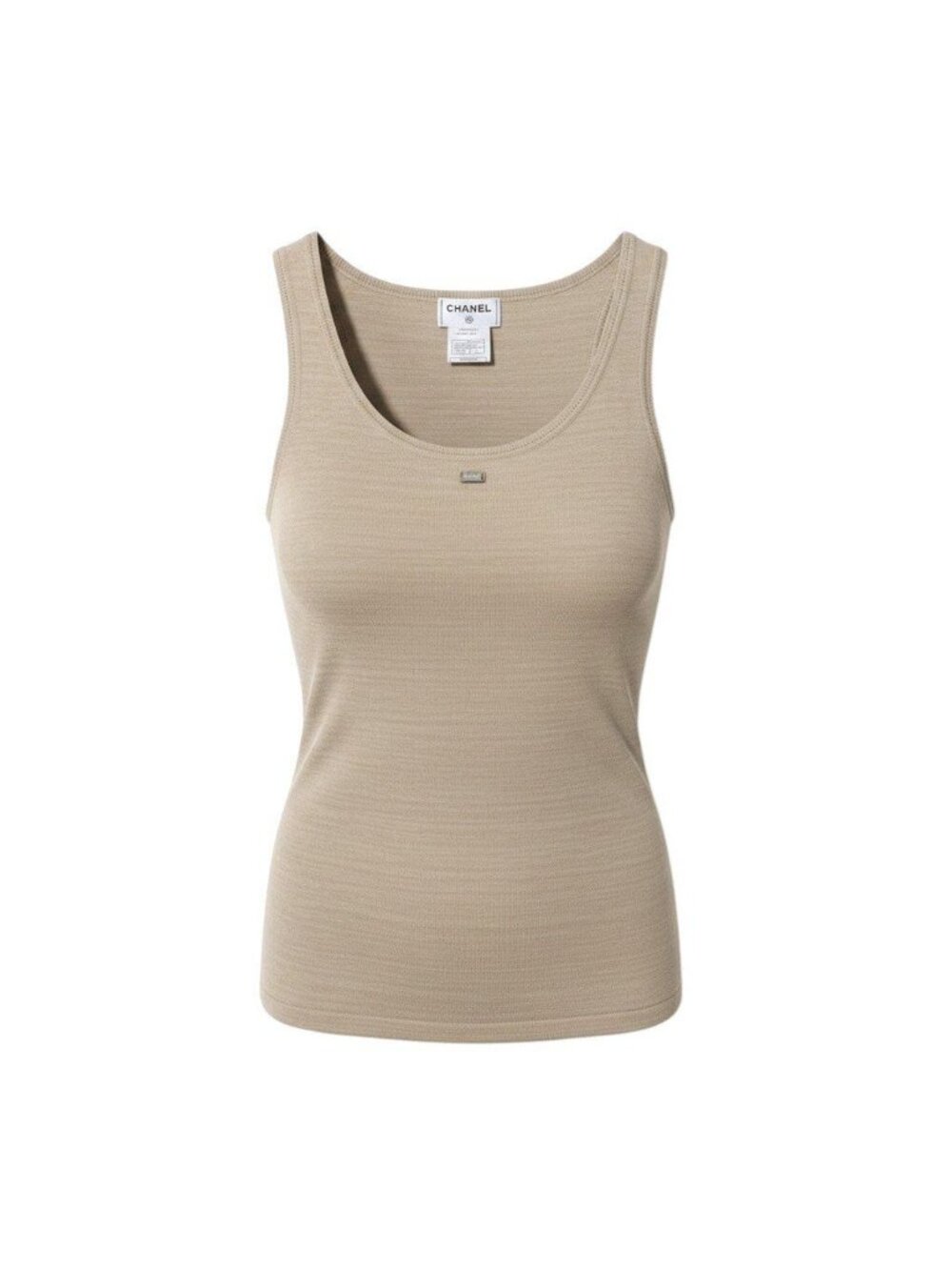 Chanel Logo Plate Sleeveless Knit Top Tank Top 40 Beige Sweater